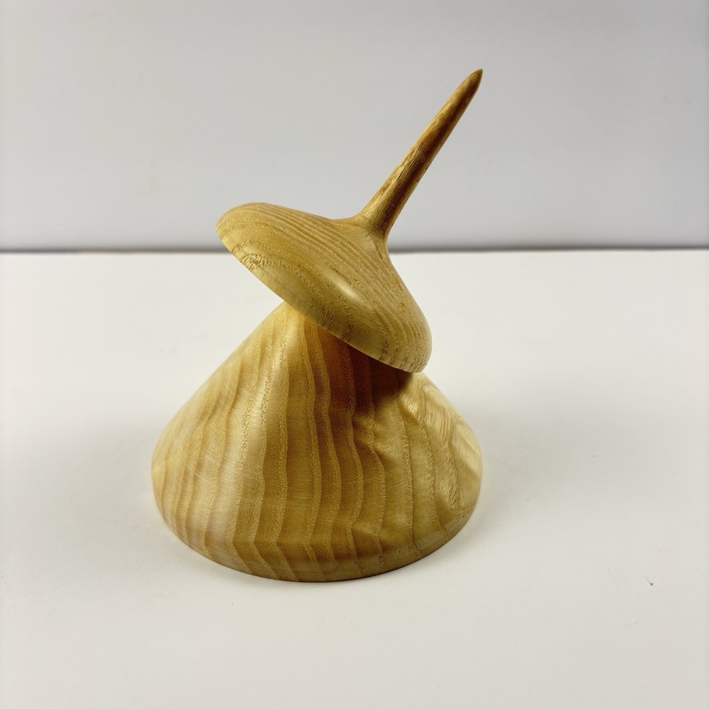New Hand-turned Wooden Spinning Top UFO With Base Toy Or Decor Fun Works Retro